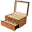 Watch Box Storage Chest for 20 Watches Burlwood Black Wood Finish See Thru Top