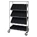 Quantum Storage Systems WRCSL5-63-1836-104BK 5-Tier Slanted Wire Shelving Suture Cart with 20 QSB104 Black Economy Shelf Bins, 2 Horizontal and 3 Slanted Shelves, Chrome Finish, 18" Width x 36" Length x 69" Height