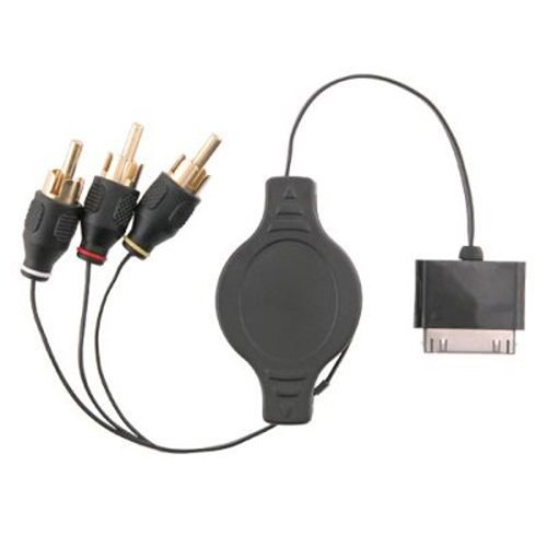 Retractable Apple iPod A/V Audio Video Composite Cable - Color Black
