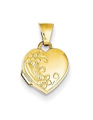 14k Yellow Gold Floral Heart Locket. Metal Wt- 0.37g