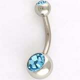 Stainless Steel Internal Double Faceted Gem Curved Barbell: 14g, 7/16, with 5mm and 8mm Aqua Gems