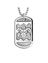 Sterling Silver Honu Head Dog Tag Necklace Pendant. Made in USA.