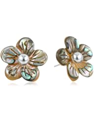 Sterling Silver Dark Grey Abalone Shell Flower Post Stud Earrings