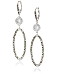 Judith Jack "Crystal Links" Sterling Silver, Marcasite and Cubic-Zirconia Open Drop Earrings