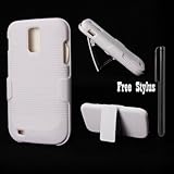 White Protective Case and Holster for Samsung Galaxy S2 T989 (T-Mobile Version Only) - Protective Case and Belt Clip Holster with Integrated Viewing Stand + Black Stylus Pen