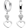 14K White Gold CZ Dual Heart Huggy Earrings