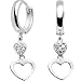 14K White Gold CZ Dual Heart Huggy Earrings