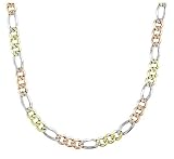 Men s 14K Tri-Color Gold Pav Figaro Bracelet and Chains
