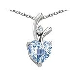 1.95 cttw 925 Sterling Silver 14K White Gold Plated Created Heart Shaped Aquamarine Pendant