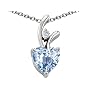 1.95 cttw 925 Sterling Silver 14K White Gold Plated Created Heart Shaped Aquamarine Pendant
