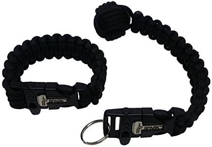 SPARK (TM) Fire Starter Paracord Bracelet & Monkey Fist Self Defense Keychain with Emergency Whistle Buckle | 550LB Mil-Spec 7-Strand Dual Corded Parachute Cord Rope | Best & Strongest Paracord Bundle Available | The Ultimate Survival & Defense Tools