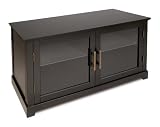 Bell'O WAVS321 Contemporary Audio Video Flat Panel Cabinet in a Durable Deep Black Finish with Brushed Brass Handles and Tempered Safety glass