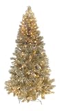 6.5' Pre-Lit Champagne Retro Tinsel Artificial Christmas Tree - Clear Lights