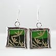 Gold and Green Double Sided Square Leaf Earrings in Sterling Silver, #9150