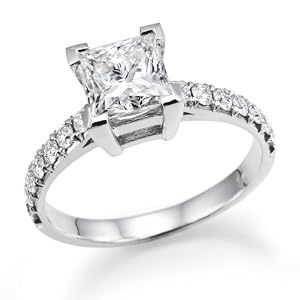 3/4 ctw. Princess Cut Diamond Solitaire Engagement Ring in 18k White Gold (H Color, SI2 Clarity enhanced)