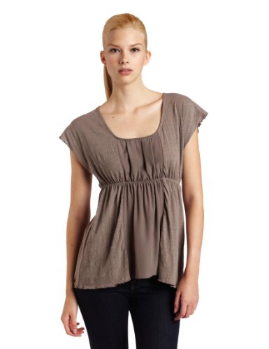 Calvin Klein Jeans Women's Empire Waist Flutter Style Top, Brown Shale, Large