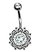 14GA 1.6mm 316L Surgical Steel Large Bezel CZ Vintage Floral Navel Ring 10mm 808