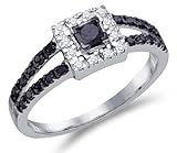 White & Black Diamond Ring 10k White Gold Anniversary Band (0.58 CTW), Size 8