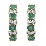 14k Yellow Gold Emerald & Diamond Hoop Earrings