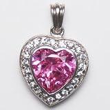 925 Sterling Silver Rhodium Finished with inlaid CZ (A) stones- Pink Heart Pendant.
