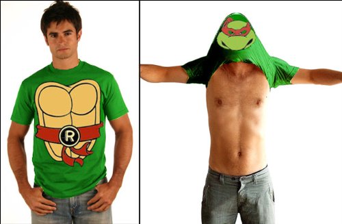 TMNT Teenage Mutant Ninja Turtles Raphael Costume Flip Green Adult T-shirt Tee