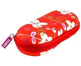 Pylones Zipper Semi Hard Eyeglass Glasses Case, Red with White Flowers and Gold Bug