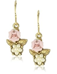 1928 Bridal Porcelain Rose Pearl Drop Earrings