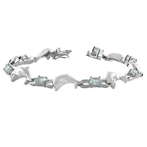 Rhodiumplated Sterling Silver Dolphin and Oval Blue Topaz Bracelet (7.25 Inch)