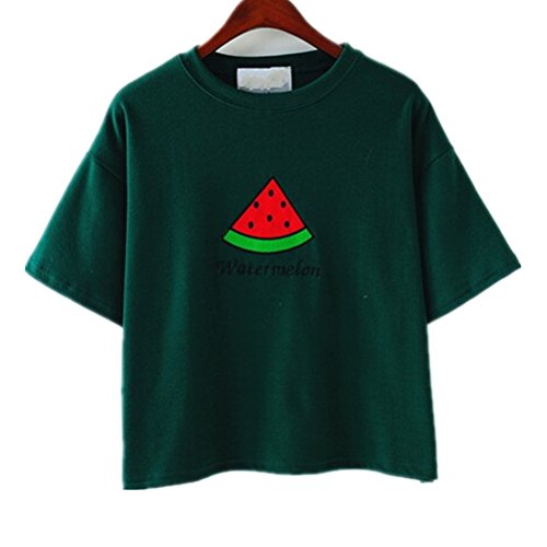 Uideazone Women Short Sleeve Tee Loose Embroidery Blouse Casual Crop Top