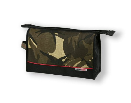 Kulturtasche Standardform mit Rei&szlig;verschlu&szlig;, Nylon/Baumwolle Camouflage mit rotem Zierstre Preisvergleich