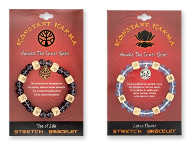 Click here to buy KONSTANT KARMA Bead & Wood Prayer Stretch Bracelet w  Charm.