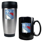 New York Rangers NHL Stainless Steel Travel Tumbler & Black Ceramic Mug Set - Primary Logo