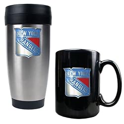 New York Rangers NHL Stainless Steel Travel Tumbler & Black Ceramic Mug Set - Primary Logo by Great American Products