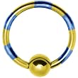 16 Gauge Yellow Blue Striped Titanium Captive Ring