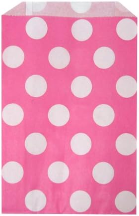 SipSticks Paper Party/Favor Bags | Hot Pink Dots | Pack of 12 | 5"x7"