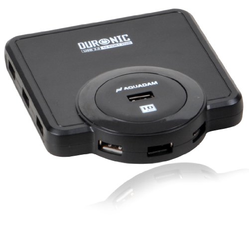 Duronic USB10BH BLACK AQUADAM High Speed 480Mbps - 10 Port USB Hub + USB cable + UK mains plug