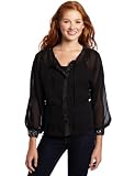 XOXO Juniors Beaded Cuff Trim Blouse, Black, Medium