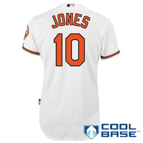 MLB Men's Baltimore Orioles Adam Jones Six Button Cool Base Authentic Home Jersey (White, 44/Large)