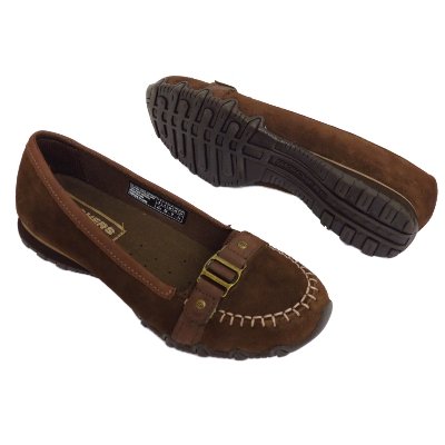 Ladies Brown Skechers Bikers Focused Suede Slip-On Shoes
