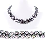 Double Strand 17-18 Inches 8-9mm Black Oval Shape Freshwater Cultured Pearl Necklace