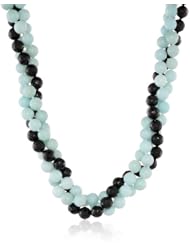 8mm Faceted Black Agate and 8mm Amazonite 3 Strand Sterling Silver Clasp Necklace (593.51 cttw), 19"