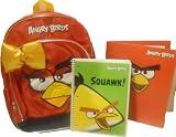 Popular Angry Birds 16 Inch Kid’s Backpack with Adorable Orange Satin Bow & BONUS FOLDER & SPIRAL NOTEBOOK Bundle