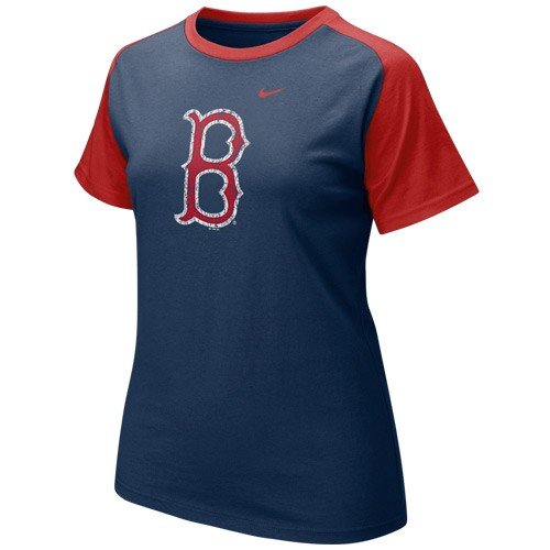 Nike Boston Red Sox Ladies Navy Blue-Red Team Logo Raglan T-shirt