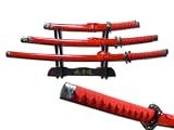 New Set of 3 Red Japanese Samurai Swords w Sheath
