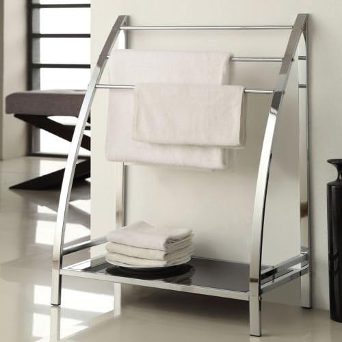 Chrome Finish Towel Bathroom Rack Stand Glass Shelf