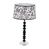 Yosemite Home Decor PTL5052 Portable Table Lamp with White Fabric Shade with Black Print, Black and Clear Acrylic Base