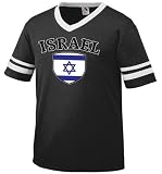 Israel Flag Shield International Soccer Style V-Neck T-shirt, Israeli National Pride Mens Ringer Shirt