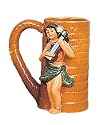 TIKI MUGS HULA GIRL WITH UKULELE - HAWAIIAN CERAMIC 3-D DESIGN