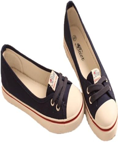 2014 New Women Shallow Mouth Canvas Shoes Students Pedal Flat Shoes (Dark Blue, 38)
