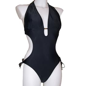 Buy Aloha Ladies Monokini Bikini Swimsuit, One Piece or Two Piece, Black W gold by Aloha Swimbay